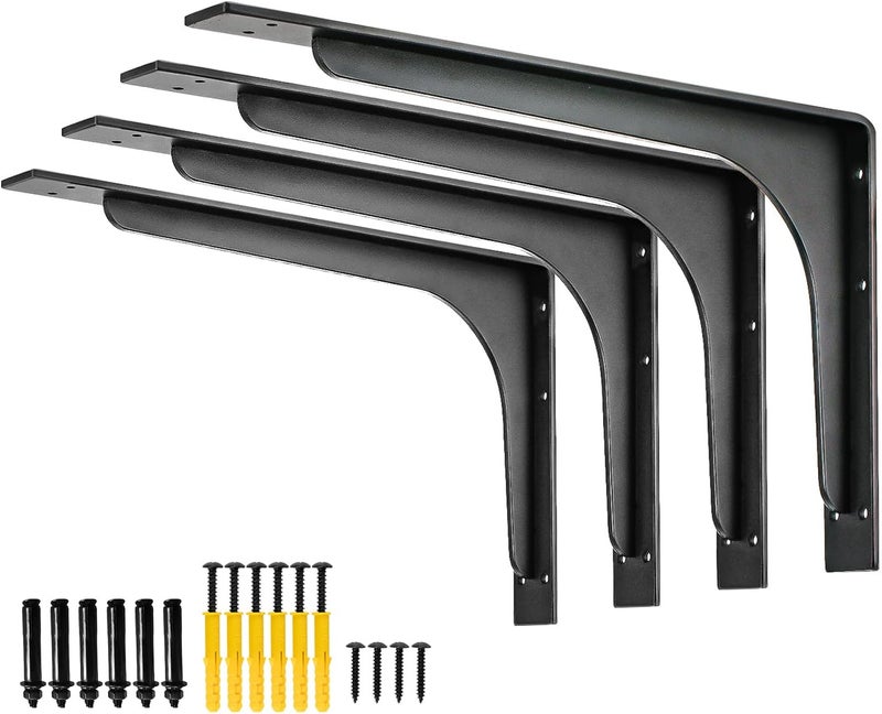 Firmetal (16 INCH x 9.5 INCH) Shelf Bracket ,L Shelf Brackets,max Load 300lbs, Premium Alloy Metal Heavy Duty Shelf Bracket, high Strength Mounting Hardware Included, countertop Support, Pack of 4. - Image 1